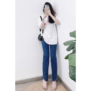 Quần Jean Ống Đứng XẺ TÀ - Leda