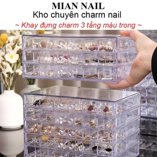 Khay đựng charm đá phụ kiện nail trang sức mica 3 tầng 72 ô mian nail