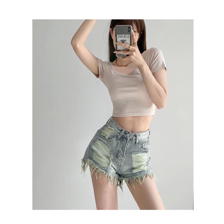 Quần short nữ Denim lưng cao rách ít ống rộng, quần sooc bò gợi cảm cho nữ Kimee MQ020 | BigBuy360 - bigbuy360.vn