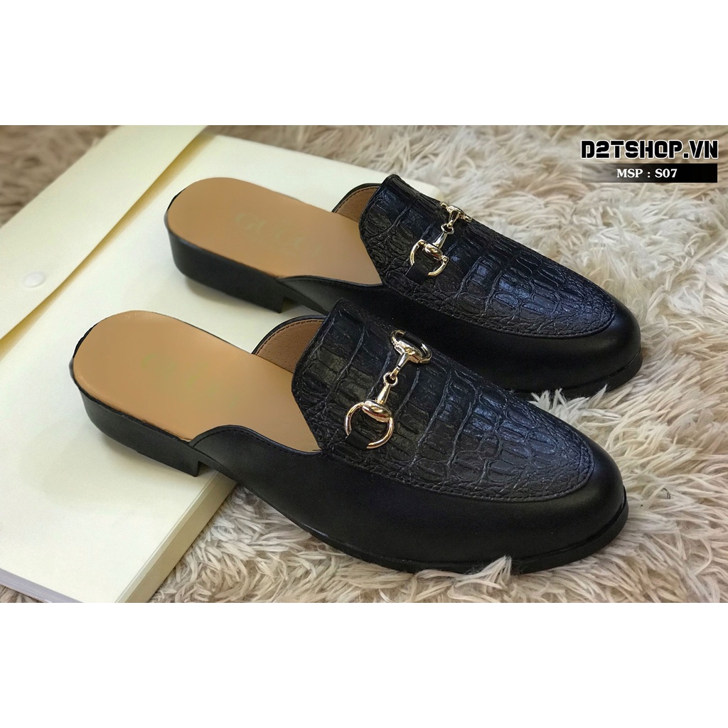 Sục nam vân cá sấu,Sục nam thời trang,Giầy sục hở gót da bò đế cao 3,5cm