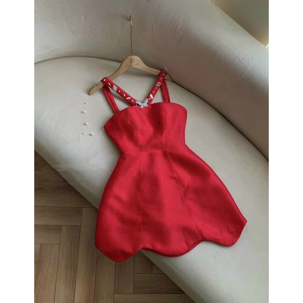 Đầm xòe line sóng dây chéo có mút