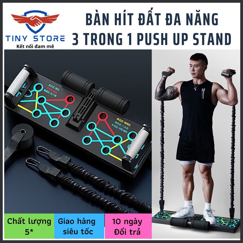 Dụng cụ hít đất, Chống đẩy 3 trong 1. Tích hợp Tập Bụng, Dây Kéo Tay thế hệ mới