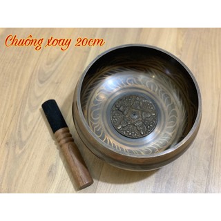 Chuông bát xoay Nepal Tây Tạng 20cm kèm dùi mộc và đế chuông