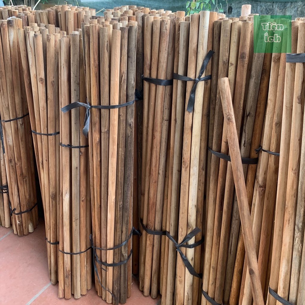 Thanh gỗ tròn lõi gỗ keo bóc phi 30mm dài 60cm,100cm, 115cm, dùng làm cán chổi chít,vòng hoa viếng, deco sân vườn