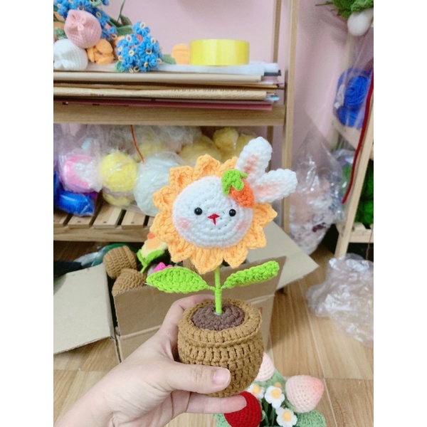 Chậu hoa len handmade mini hình đầu thú