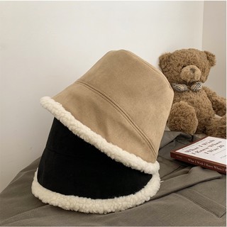Mũ Bucket - Nón nồi viền lông cừu phong cách Hàn Quốc
