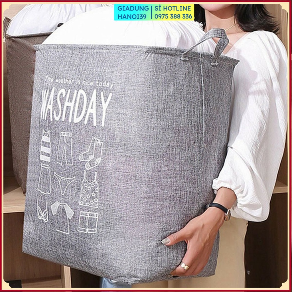 ❤️ CAO CẤP ❤️ Túi đựng quần áo chăn màn vải canvas không thấm nước, giỏ đựng đồ đa năng WASHDAY kích thước 44x33x54 cm