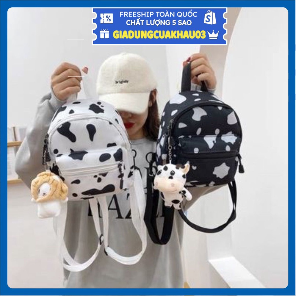 Balo nam nữ thời trang họa tiết bò sữa kiểu mới size mini, đôc đáo hàng chất lượng style kitishop