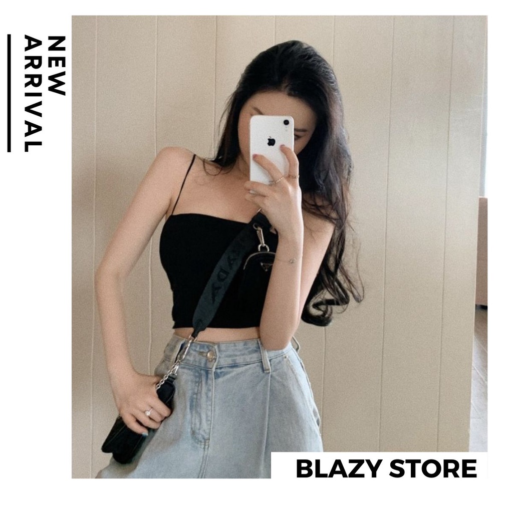 Áo croptop ôm eo, áo 2 dây nữ tôn dáng dây sợi bún 2 màu đen trắng | BigBuy360 - bigbuy360.vn