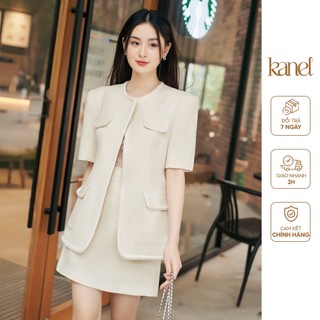 Set áo khoác KANEL tay cộc kèm chân váy chữ a phối dây - S1623, set áo chân váy nữ 3 màu , áo blazer nữ tay ngắn