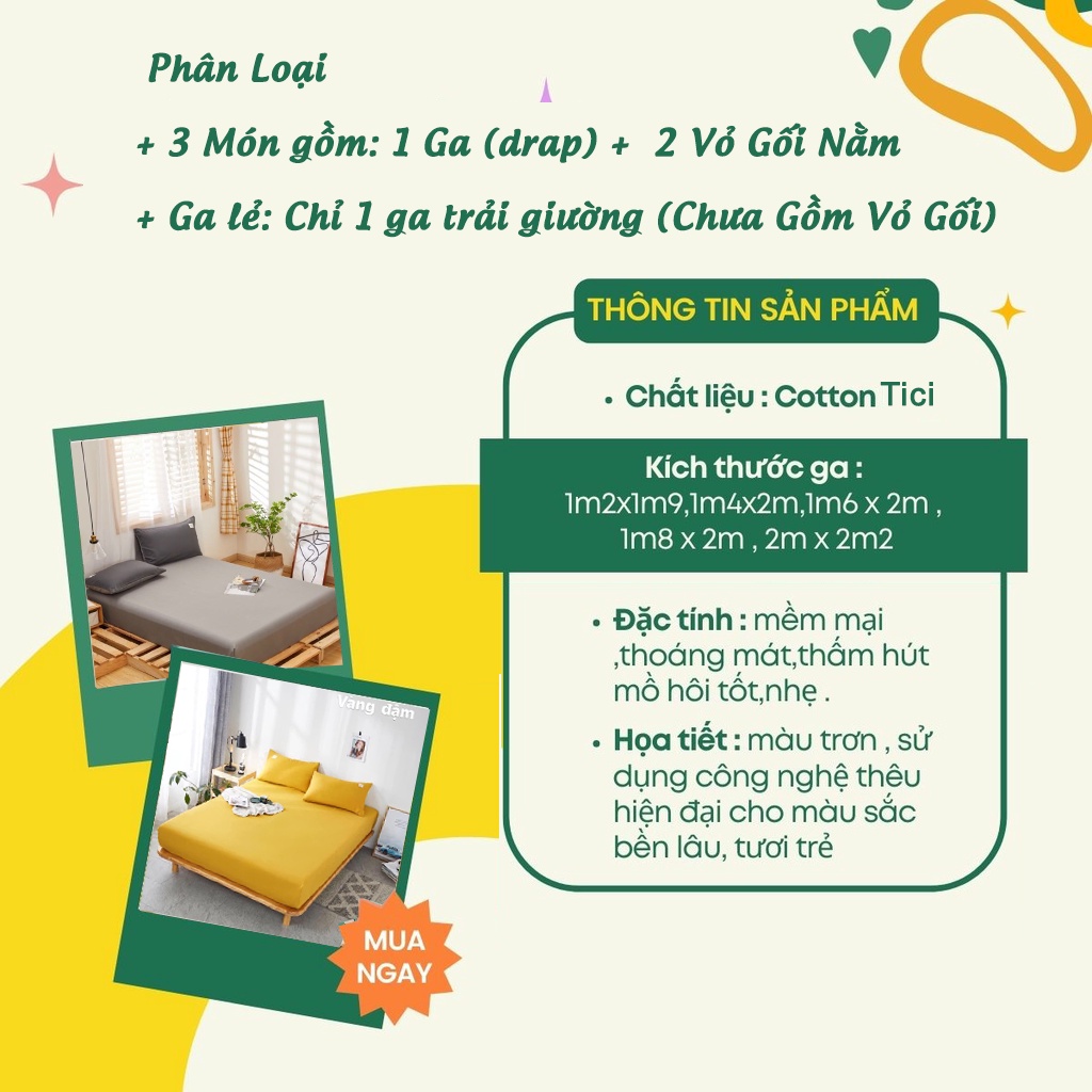 Bộ Ga Gối 3 Món Cotton Tici, Ga Giường Và 2 Vỏ Gối Cotton Hàn Quốc Set M2,M4, M6, M8 - QueenDecorvn | BigBuy360 - bigbuy360.vn