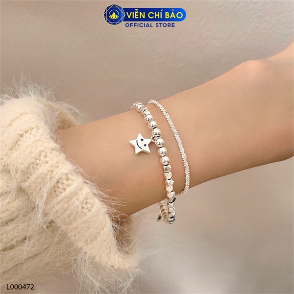 Lắc tay bạc nữ bi óng ánh 2 dây charm sao chất liệu bạc 925 thời trang phụ kiện trang sức Viễn Chí Bảo L000472