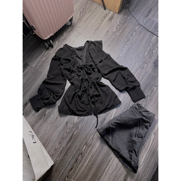 Set Bộ Áo Sơ Mi Tơ Rũ Bèo Kèm Quần Short Tapta Hình thật Cuối