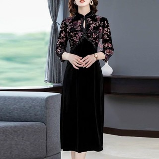 Đầm nhung nữ cao cấp phối ren mềm mại kiểu dáng sang trọng quý phái QCNP3592