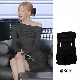 Đầm váy đen trễ vai dáng xòe sang chảnh Rosé