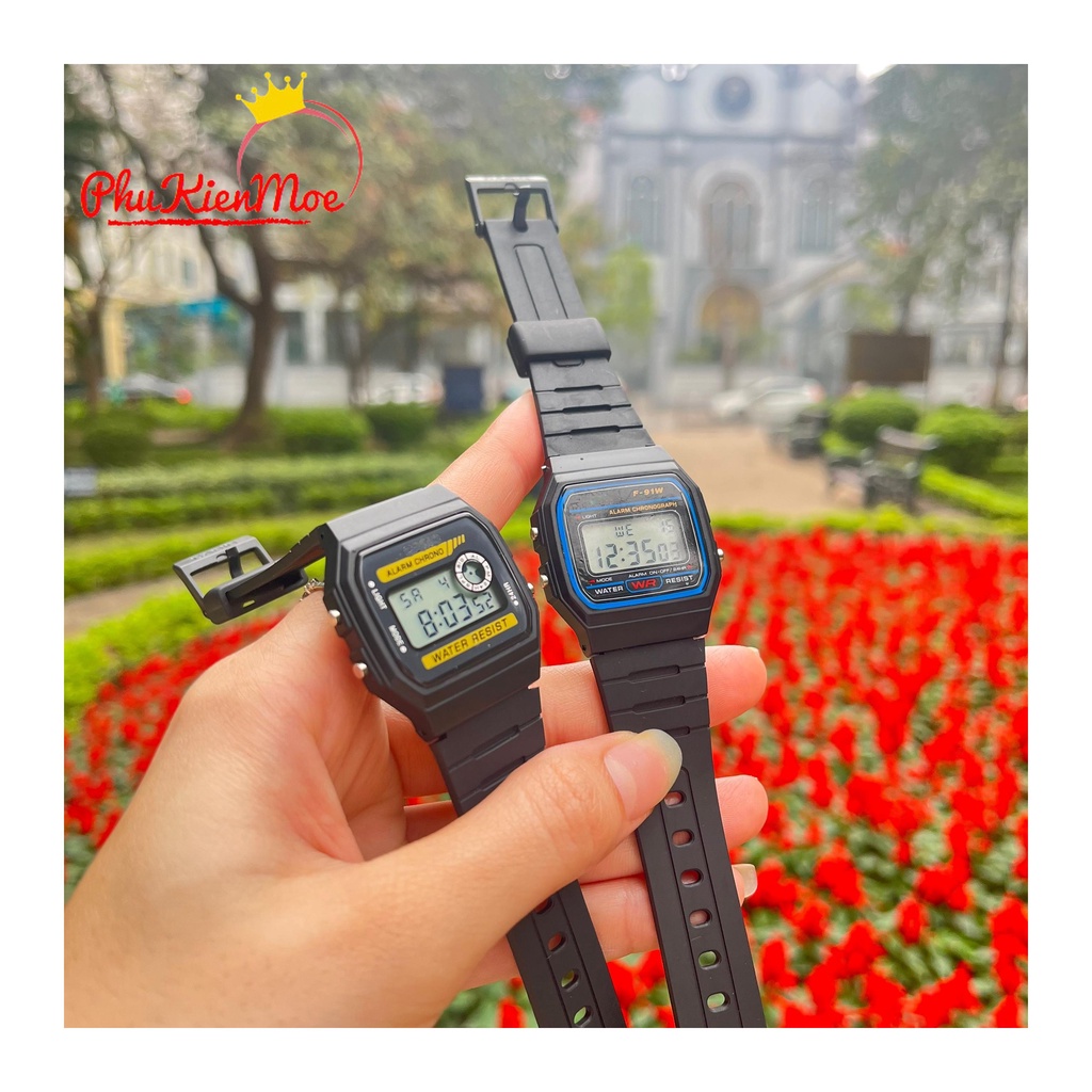 Đồng hồ điện tử unisex F-91W chính hãng chống nước 3ATM đẹp rẻ vintage đeo tay nam nữ