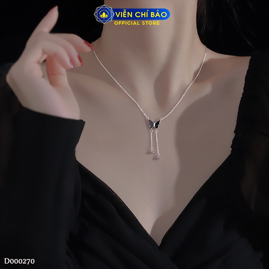Dây chuyền  bạc nữ cánh bướm đen bi treo chất liệu bạc Ý 925 thời trang phụ kiện trang sức Viễn Chí Bảo D000270