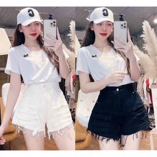 Short jean lưng cao đen , trắng rách kiểu hàng chuẩn như hình