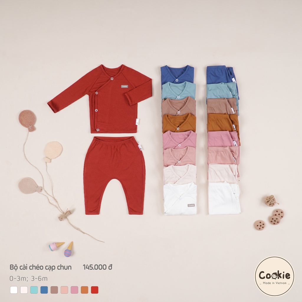 [COOKIE] Bộ sơ sinh dài tay cài chéo quần cạp chun cho bé sơ sinh size 0-3m & 3-6m