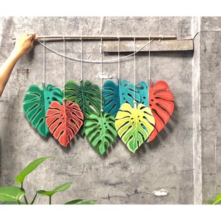 Bộ tranh treo tường Lá Trầu Bà vẽ tay từ gỗ decor nhà cửa, tranh gỗ, lá decor treo tường, tranh gỗ decor