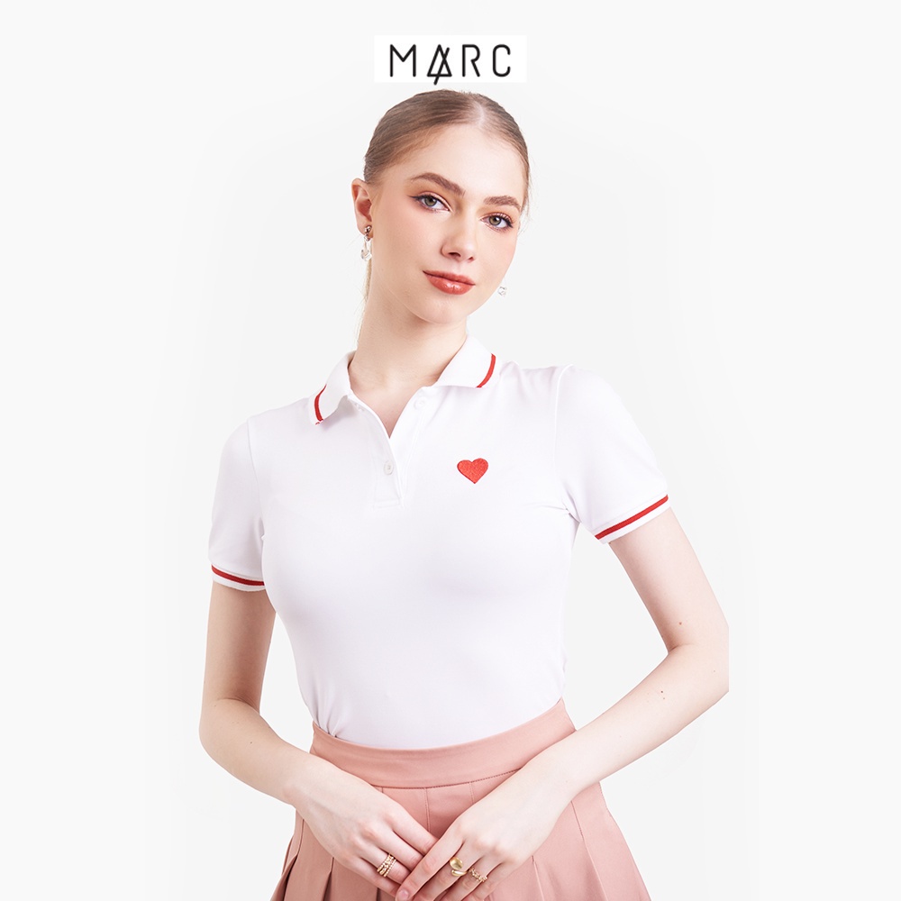 Áo polo nữ MARC FASHION form nhỏ thêu trái tim phối viền vải mềm mịn mát CBNT021623