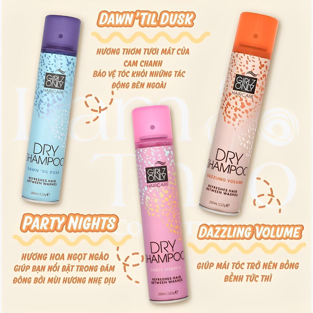 Dầu Gội Khô Girlz Only Xịt Tóc Gội Đầu Khô Dry Shampoo Không Bết Sạch Dầu Bồng Bềnh 200ml / Chai | BigBuy360 - bigbuy360.vn