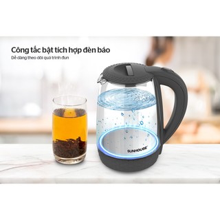 Ấm siêu tốc Sunhouse SHD1215B, Dung tích 1.8 lít, Công suất 1800W, Thân bình bằng thủy tinh trong suốt, Tự động ngắt