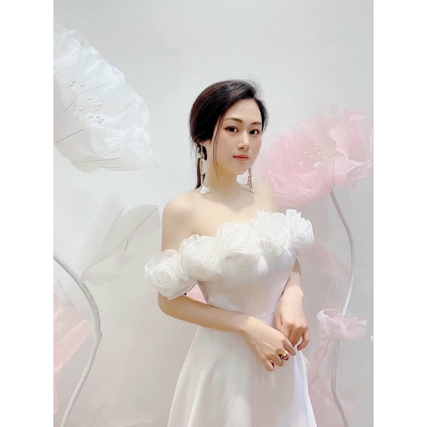 Đầm maxi cho dâu mặc cưới TRIPBLE T DRESS bẹt vai hoa hồng xẻ đùi siêu xinh- size S/M/L - MS286Y