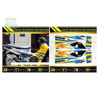 TEM RỜI SATRIA 2000 PHỐI DÁN XE VÀNG BỤNG TRẮNG
