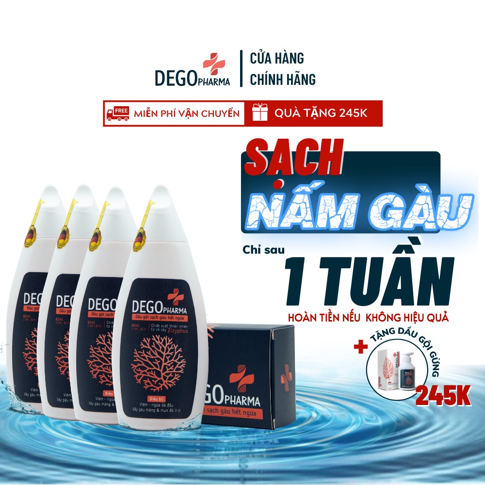 Combo 4 Dầu Gội Đầu Sạch Nấm Da Đầu DEGO PHARMA 80ml - Dứt Điểm Gàu Ngứa & Vảy Nến - Á Sừng