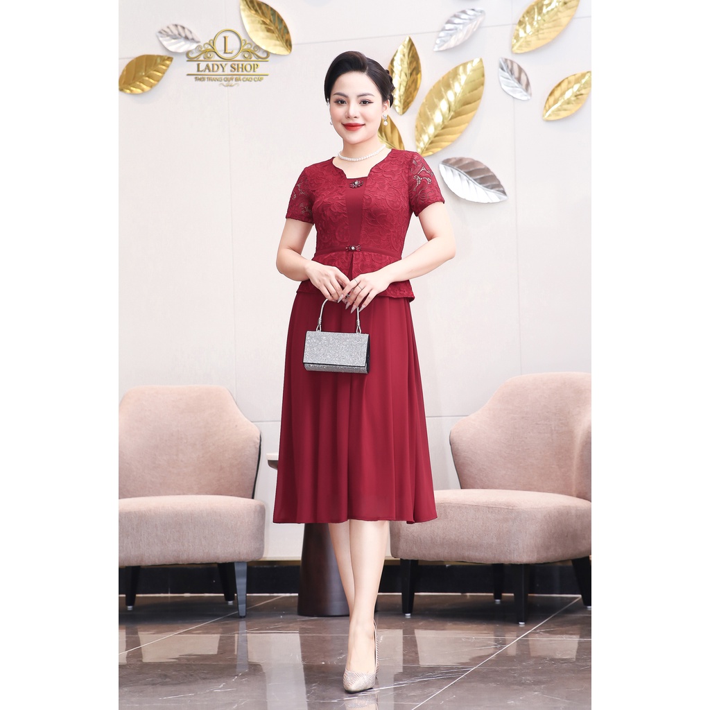 Đầm peplum ren phối chân tằm ý Ladyshop thời trang trung niên cao cấp T88 T276