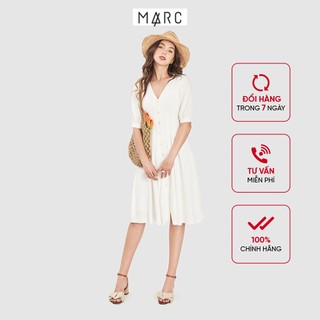 Đầm nữ MARC FASHION midi nhấn ly eo cái nút trước CBVH042621