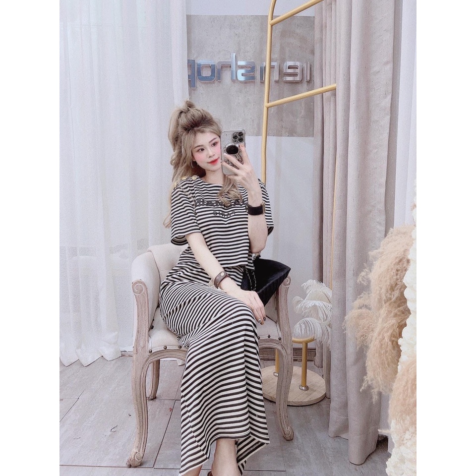 Set áo phông kèm chân váy kẻ Balmain Chất tổ ong mặc cực thích nha ôm body mà co giãn thoải mái hoạ 