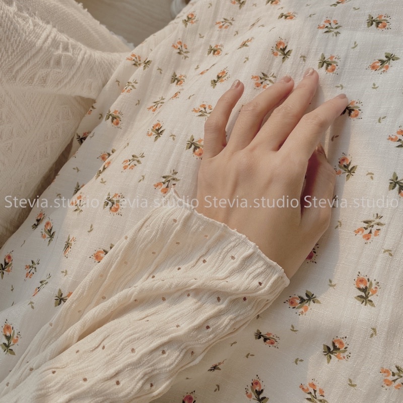 Stevia.studio - Set váy 2s kèm khoác nắng kem lửng - 3 size Xs, S, M