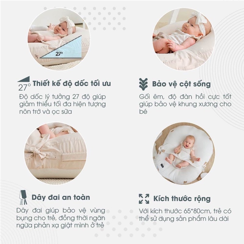 Gối Chống Trào Ngược Cho Bé Sơ Sinh UNBEE Chất Liệu Xô Muslin Mềm Mại, Thoáng Khí, An Toàn Cho Bé