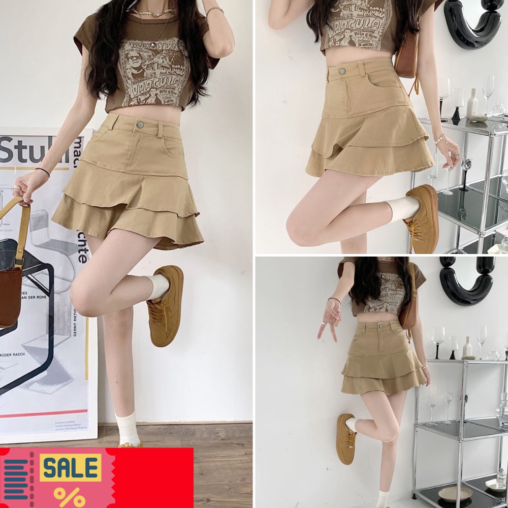 Chân váy nữ, chân váy jeans tà bèo không dây kèm theo màu xanh size S M L SKUCV-17B1 mollynisa