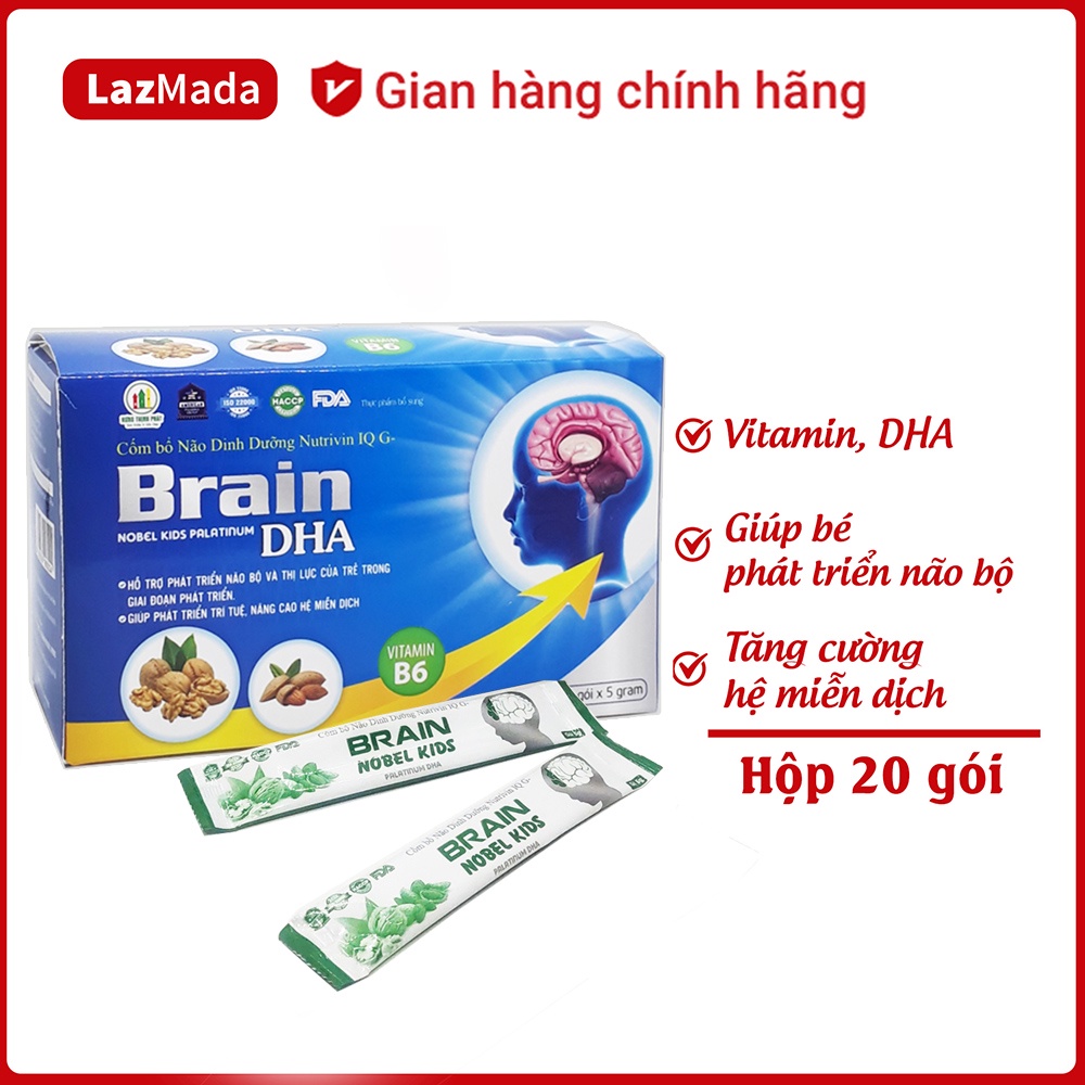 Cốm bổ não dinh dưỡng G-Brain cho trẻ em phát triển não bộ, trí tuệ, thị lực, tăng đề kháng - Hộp 20 gói
