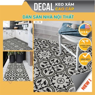 Decal KEO XÁM Dán Sàn Chuyên Dụng, Kích thước 120x60cm, Họa Tiết Gạch Bông Chống Trầy Xước, Chống Thấm Nước DDS-090