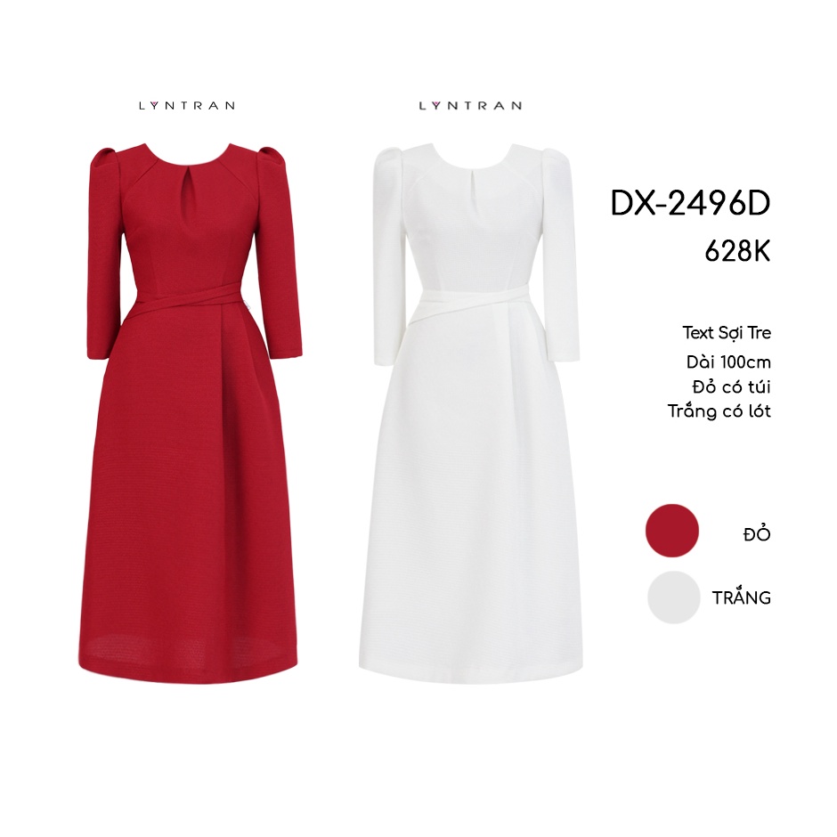 Đầm xoè nữ cổ tròn dài tay công sở LYNTRAN DX-2496D