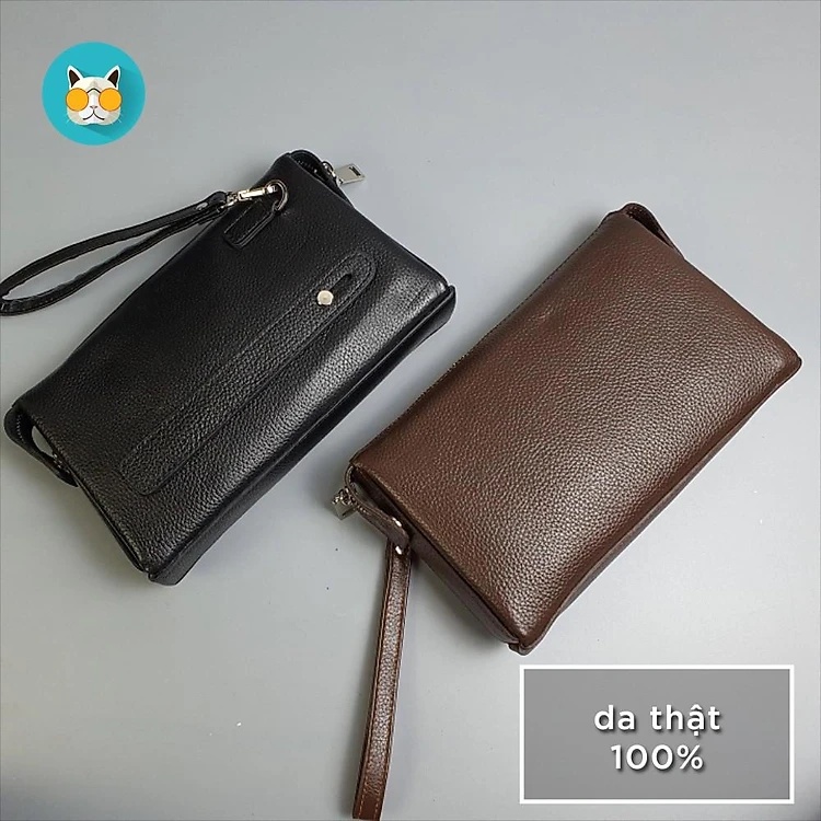 Clutch cầm tay da bò thật, ví cắp nách nam