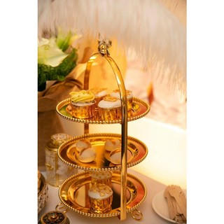 🍰 Khay Kệ Bánh Nơ 3 Tầng Đĩa Tròn (Màu Vàng, Bạc) Trang Trí Tiệc, Sự Kiện, Tết 🍰