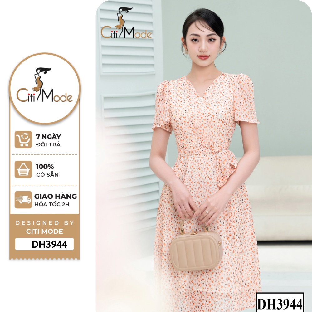 Đầm công sở CITI MODE FASHION thiết kế DÁNG xoè hoa cam nhí phối nơ eo DH3944
