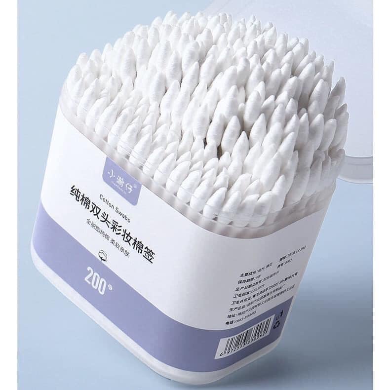 Tăm bông ngoáy tai hai đầu bông ráy tai dùng một lần thiết kế đa chức năng tiện dụng hộp 200 que