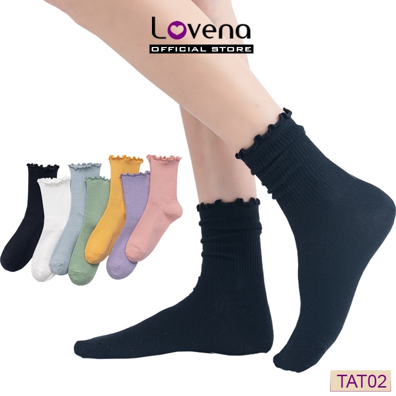 Tất Nữ Cổ Cao Bèo Nhún Cotton Lovena TAT02