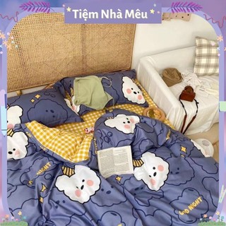 ( ẢNH THẬT )Bộ Chăn Ga Gối Cotton Demi Set 4 Món 2 Vỏ gối drap vỏ chăn Cotton 100% Thấm Hút Tốt Tiệm Nhà Mêu