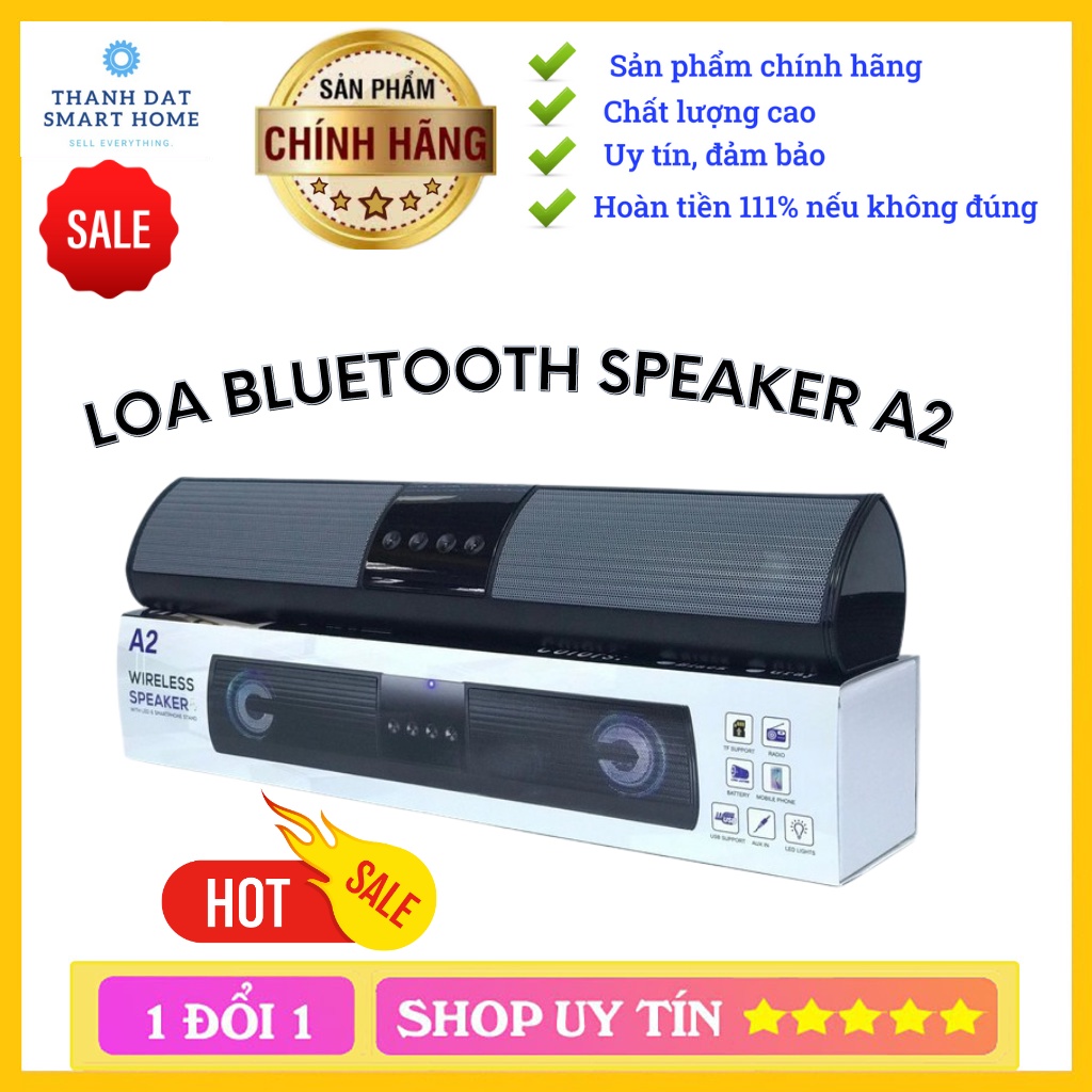 Loa Bluetooth Speaker A2 Dáng Dài 2 Loa Cực Đỉnh, Kểu Dáng Sang Trọng Hỗ Trợ Thẻ Nhớ, Đài FM, Sạc Usb