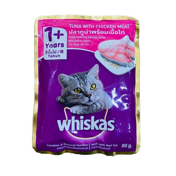 PATE CHO MÈO CON/MÈO TRƯỞNG THÀNH WHISKAS GÓI 80G