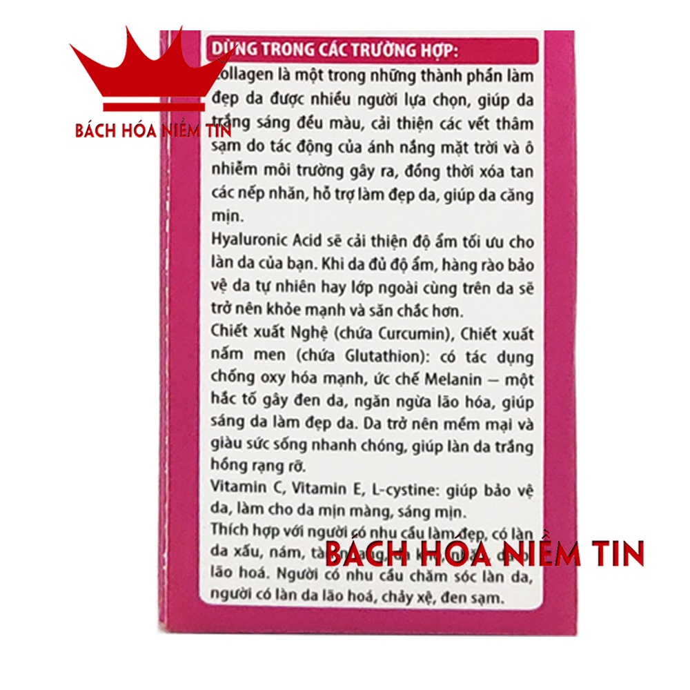 Sủi Collagen Bright X10 giúp đẹp sáng mịn da, ngăn ngừa lão hóa, giảm thâm sạm nám da - Tuýp 20 viên
