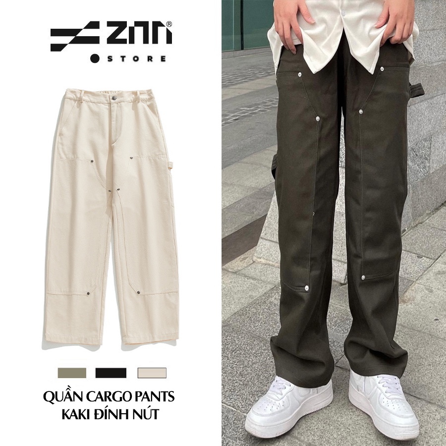 Quần cargo pants nam ống rộng hiphop, quần kaki suông đính nút Zinti QD46