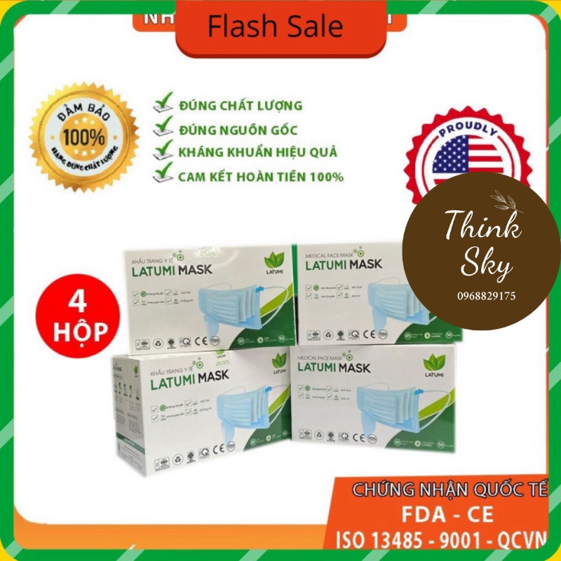COMBO 4 HỘP khẩu trang y tế y học 4 Lớp diệt khuẩn LATUMI Mỗi Hộp 50 Chiếc  Có công dụng ngăn chặn virus senko.shop03 Th